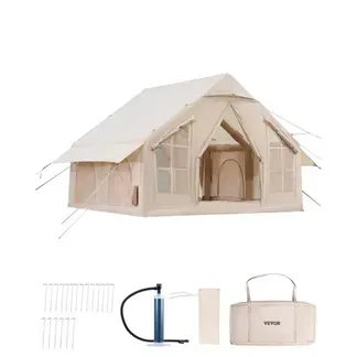 VEVOR Aufblasbare Zelte für Camping 3x3x2,3 m, 4–6 Personen, 300D Oxford 4-Jahreszeiten-Glamping-Zelt mit Handpumpe, Ofenanschluss, 2 Türen & 4 Netzfenstern, inkl. Aufbewahrungstasche für Transport VEVOR Aufblasbare Zelte für Camping 3x3x2,3 m, 4–6 Personen, 300D Oxford 4-Jahreszeiten-Glamping-Zelt mit Handpumpe, Ofenanschluss, 2 Türen & 4 Netzfenstern, inkl. Aufbewahrungstasche für Transport
