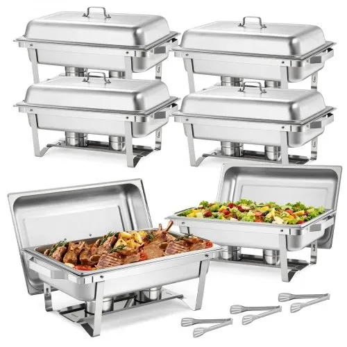 VEVOR rechteckiger Chafing Dish Set 8,5 L Speisenwärmer (6 Stk.) Buffet Warmhaltebehälter mit Griff & 3 Lebensmittelzangen & Deckel & Brennstoffhalter, geeignet für Bankett Party Hochzeit Silber – Bild 8