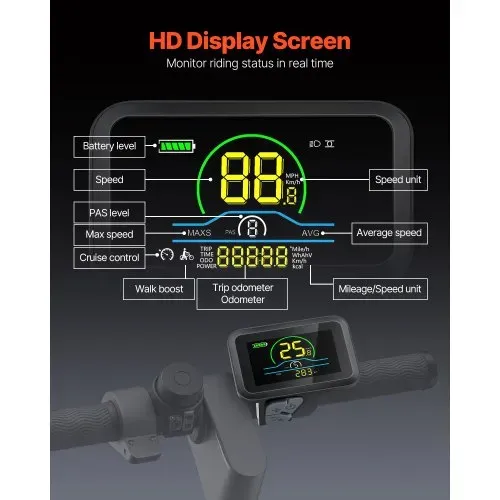 VEVOR 1000 W Elektro-Fahrrad Kit, 48 V 420 U/min φ650mm Vorderrad-E-Bike-Nabenmotorsatz mit verbessertem Geschwindigkeitsregler, Gasgriffsatz, LCD-Display und PAS-System für Rennrad – Bild 3