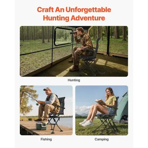 VEVOR Faltstuhl Campingstuhl Anglerstuhl mit Armlehnen & einstellbarem Tragegurt & Stahlrahmen Klappstuhl Gartenstuhl (136 kg belastbar) 360° geräuschlos drehbar, für Picknick Garten Outdoor – Bild 5