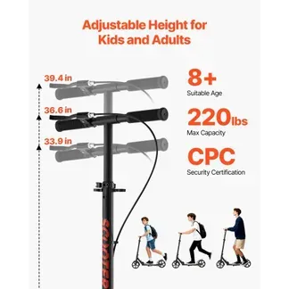 VEVOR Scooter (2 Räder) für Kinder ab 8 Jahren, Cityroller Kinderroller Straßenroller mit höhenverstellbarem Lenker & rutschfestem Deck & Handbremse, faltbarer Tretroller bis zu 100 kg, Schwarz VEVOR Scooter (2 Räder) für Kinder ab 8 Jahren, Cityroller Kinderroller Straßenroller mit höhenverstellbarem Lenker & rutschfestem Deck & Handbremse, faltbarer Tretroller bis zu 100 kg, Schwarz