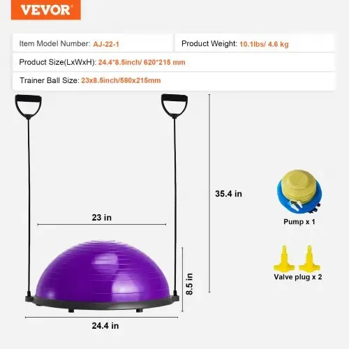 VEVOR Halb-Gymnastikball-Trainer, 23 Zoll Balance-Ball-Trainer, 660 lbs Stabilitätsball, Yoga-Ball mit Widerstandsbändern und Fußpumpe, Kraft-Fitnessball für das Heim-Fitnessstudio, Ganzkörpertraining – Bild 6