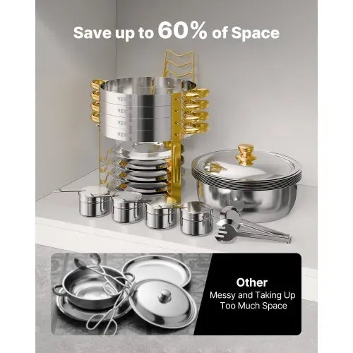 VEVOR Chafing Dish Buffet Speisenwärmer mit 4 Behältern in voller Größe (4,7 L pro), runder Catering-Wärmespender mit Deckel & Wasserpfanne & klappbarer Ständer, für Hochzeiten Partys Golden – Bild 4