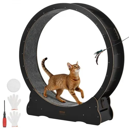 VEVOR Katzenlaufrad, 118 cm Innendurchmesser, Laufrad aus Holz für Katzen bis 13,6 kg, Katzenlaufband mit Teppichlauffläche & Verriegelungsmechanismus, leises Spielzeug für Wohnungkatzen, Schwarz VEVOR Katzenlaufrad, 118 cm Innendurchmesser, Laufrad aus Holz für Katzen bis 13,6 kg, Katzenlaufband mit Teppichlauffläche & Verriegelungsmechanismus, leises Spielzeug für Wohnungkatzen, Schwarz