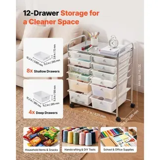 VEVOR Rollwagen mit 12 Schubladen Rollcontainer Doppelreihe 635x395x815mm, Metallgestell, Ablagefläche, Handgriffe, Lenkrolle mit 2 Bremsen, Mobiler Schubladenwagen für Büro Werkstatt Klassenzimmer VEVOR Rollwagen mit 12 Schubladen Rollcontainer Doppelreihe 635x395x815mm, Metallgestell, Ablagefläche, Handgriffe, Lenkrolle mit 2 Bremsen, Mobiler Schubladenwagen für Büro Werkstatt Klassenzimmer