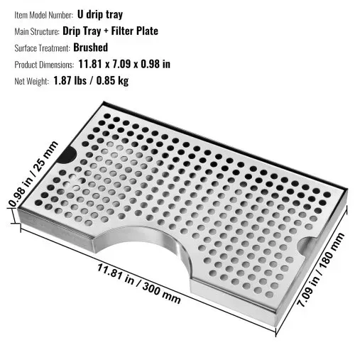 VEVOR 304 Edelstahl-Tropfschale, Bierabtropfschale mit 4 Rutschfesten Gummipads & Abnehmbarer Abdeckung, 300 x 180 x 25 mm Bar-Tropfschale Geeignet für Restaurants, Bars, Küchen, Café usw. – Bild 6