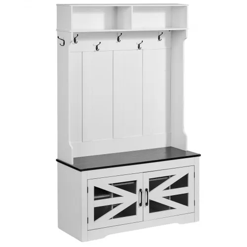 VEVOR Garderobenständer Kleiderständer aus Holz mit Bank & Schuhablage, weißer Garderobenständer mit verstellbaren Regalen & 7 Haken & 4 Schubladen & USB-Lichtleiste, für Eingangsbereich Flur VEVOR Garderobenständer Kleiderständer aus Holz mit Bank & Schuhablage, weißer Garderobenständer mit verstellbaren Regalen & 7 Haken & 4 Schubladen & USB-Lichtleiste, für Eingangsbereich Flur