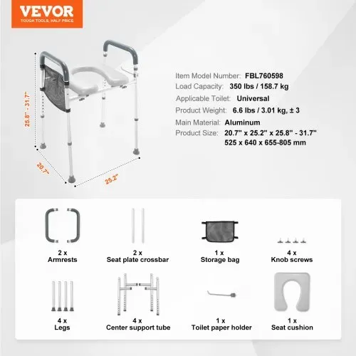 VEVOR Toilettensitzerhöhung 49-64 cm 158,76kg Universal-Toilettenerhöhung für Senioren – Bild 6