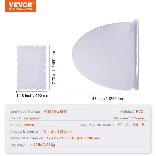 VEVOR Tischfolie Tischschutz Transparent 1,5 mm Dicke, φ 1230 mm Tischschutz-Folie PVC Runde Tischdecke Tischfolie Abwaschbar Verschleißfest Hitzebeständig Wasserdichte Tisch-Schutzfolie Wohnzimmer – Bild 6