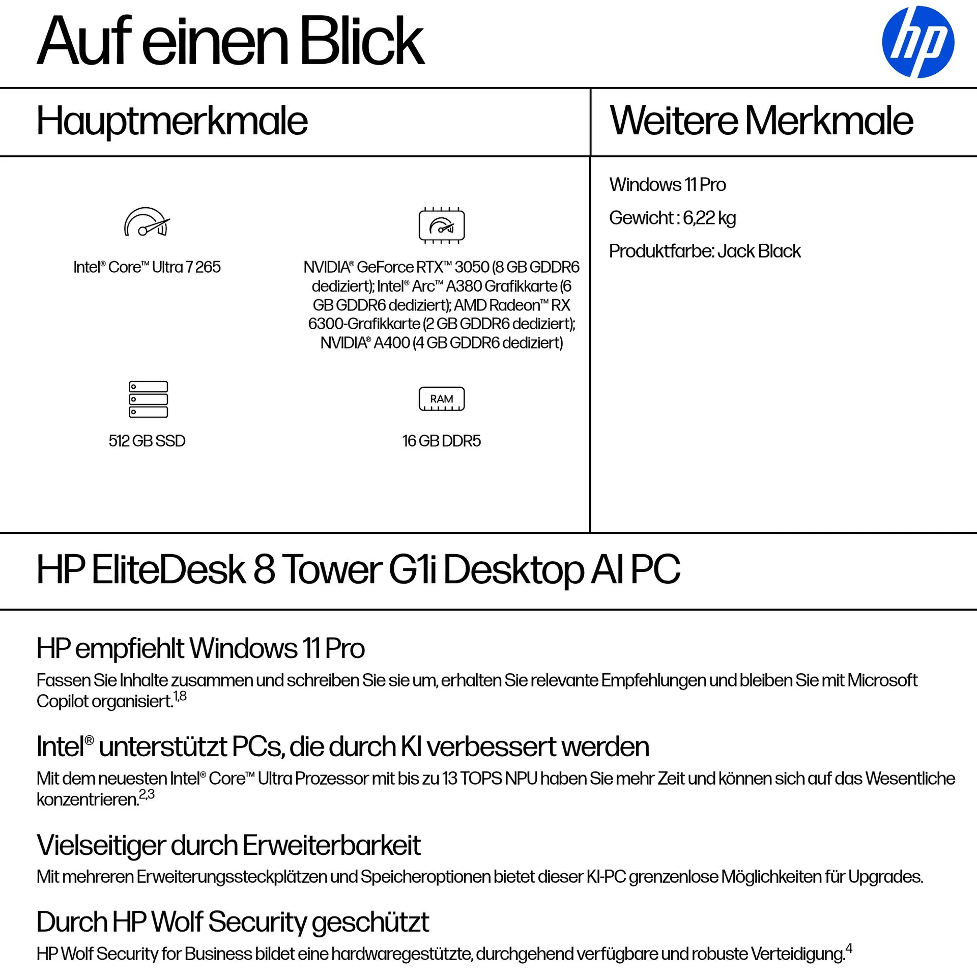 HP EliteDesk 8 Tower G1i AI Intel Core Ultra 7 265 16 GB DDR5-SDRAM 512 GB SSD Windows 11 Pro PC AI PC Schwarz – Bild 3