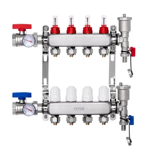 VEVOR 4-Zweig-Wärmeverteilungsverteiler, 1/2-Zoll-PEX-Rohrverteiler, Edelstahl-PEX-Verteiler für hydronische Fußbodenheizung, Wärmeverteilungs-PEX-Verteilersatz mit 1/2-Zoll-Adaptern im Lieferumfang enthalten VEVOR 4-Zweig-Wärmeverteilungsverteiler, 1/2-Zoll-PEX-Rohrverteiler, Edelstahl-PEX-Verteiler für hydronische Fußbodenheizung, Wärmeverteilungs-PEX-Verteilersatz mit 1/2-Zoll-Adaptern im Lieferumfang enthalten