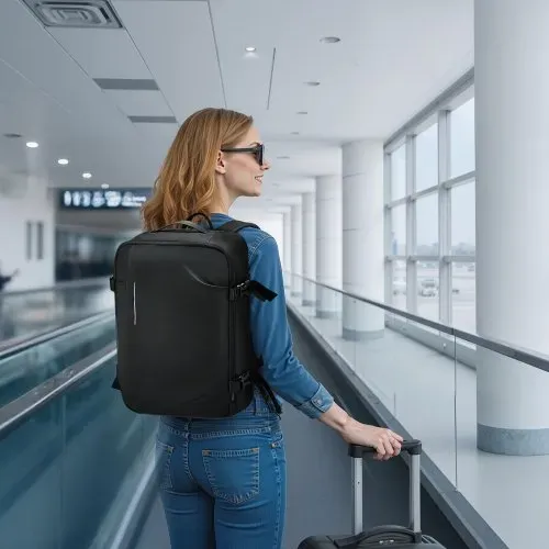 VEVOR Vakuum-Reiserucksack, 35 L, Vakuum-Kompressions-Reiserucksack mit Luftpumpe, mehreren Taschen & Fächern, wasserabweisendes Handgepäck, lässige Tasche für persönliche Gegenstände, Schwarz – Bild 7
