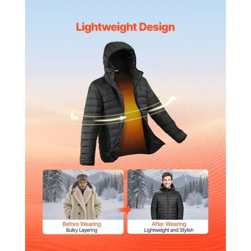 VEVOR Beheizte Jacke für Herren mit 7,4-V-Akku, elektrischer Softshell-Heizmantel, winddichte, leichte Oberbekleidung mit 6 Heizzonen und 3 Heizstufen zum Wandern, Arbeiten im Freien, Schwarz, M – Bild 4