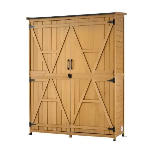 VEVOR Gartenschrank Holz, Geräteschrank mit Abschließbaren Türen & Schrägdach, Gerätehaus inkl. Regalböden & Boden, Geräteschuppen, Werkzeugschrank für Terrasse, Garten, Rasen, 121x43x162,5 cm – Bild 8