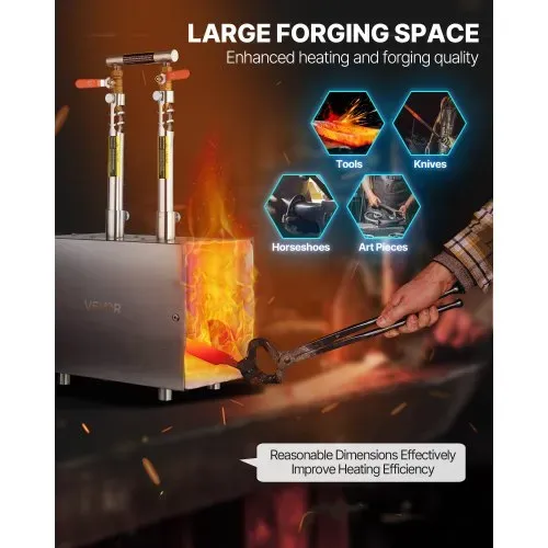 VEVOR tragbare Propangas-Schmiede mit 2 Brenner 1427 °C, Hufschmiede Schmiedeofen mit quadratischer Form, Edelstahl, Gasschmiedewerkzeuge und -ausrüstung, Schmelzofen Verwendung zum Metallschmieden – Bild 2