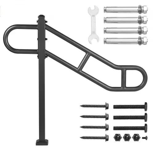 VEVOR Handlauf mit einem Pfosten für 1–3 Stufen im Außenbereich, 40,5" L x 35,4" H gebogener Treppenhandlauf aus Metall, bodenmontiertes Treppengeländer aus Karbonstahl, U-förmiger Haltegriff mit 2 rutschfesten Querstangen für die Garage – Bild 8