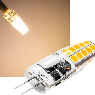 LED Stiftsockellampe G4 „Silikon W2“ 3000k, 200lm, 300°, 12V/2W, warmweiß LED Stiftsockellampe G4 „Silikon W2“ 3000k, 200lm, 300°, 12V/2W, warmweiß