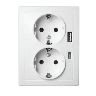 Schutzkontakt-Steckdose McPower “Flair“ 2-fach, 250V~/16A, USB-A+C, PD20W, weiß Schutzkontakt-Steckdose McPower “Flair“ 2-fach, 250V~/16A, USB-A+C, PD20W, weiß