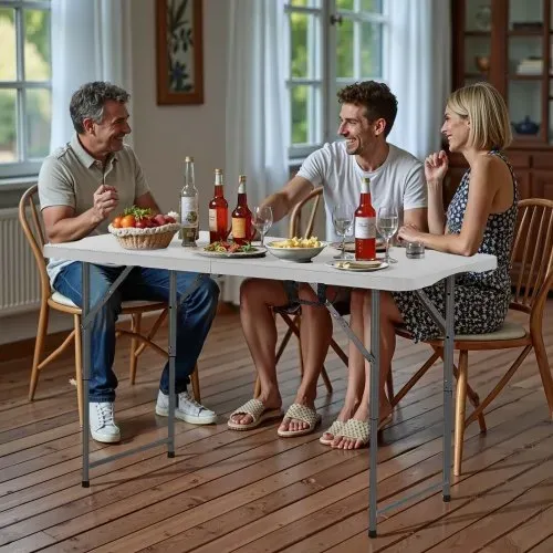 VEVOR Klapptisch Buffettisch tragbarer Allzwecktisch 122 cm, rechteckiger Kunststofftisch mit verstellbarer Höhe & integriertem Griff, Gartentisch Campingtisch für Partys Picknick Camping, weiß – Bild 7