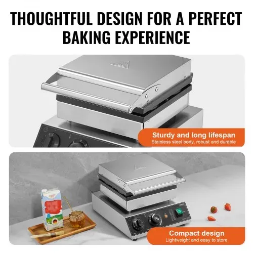 VEVOR kommerzielles Waffeleisen Waffelmaschine 1750 W antihaftbeschichtetes belgisches Waffeleisen aus Edelstahl mit Temperatur- und Zeitregelung, für Restaurant Bäckerei Snackbar 4 runde Waffeln – Bild 4