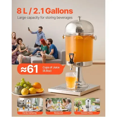 VEVOR Getränkespender (1 x 8 L) für Partys Saftspender (aus Edelstahl + Polycarbonat) mit tropfsicherem Zapfhahn & Sockel Wasserspender für Restaurants Partys, Limonade Eistee Spender VEVOR Getränkespender (1 x 8 L) für Partys Saftspender (aus Edelstahl + Polycarbonat) mit tropfsicherem Zapfhahn & Sockel Wasserspender für Restaurants Partys, Limonade Eistee Spender