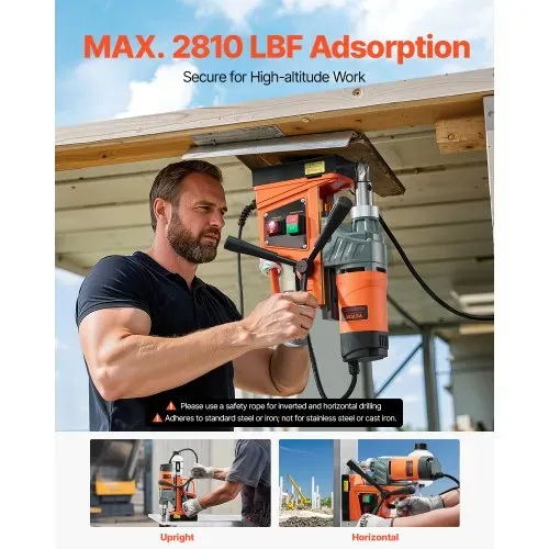 VEVOR Profi Kernbohrmaschine Magnetbohrmaschine Magnetkraft 12500 N, 850 U/min 1450 W Magnetbohrmaschine 40 mm Max. Bohrdurchmesser, Magnetkernbohrsystem für Schiffsbau, Brückenbau usw. Orange – Bild 4