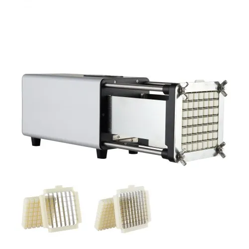 VEVOR Elektrischer Pommes Frites Schneider Kartoffelschneider mit 1/2-Zoll- und 3/8-Zoll-Klingen Edelstahl, Kartoffelschneider und Zerkleinerer mit Anti-Rutsch-Füßen, für Kartoffeln Gemüse Silber VEVOR Elektrischer Pommes Frites Schneider Kartoffelschneider mit 1/2-Zoll- und 3/8-Zoll-Klingen Edelstahl, Kartoffelschneider und Zerkleinerer mit Anti-Rutsch-Füßen, für Kartoffeln Gemüse Silber