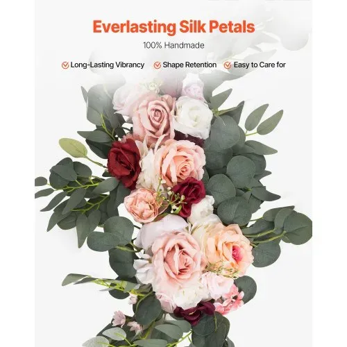 VEVOR Blumenset für Hochzeit Bogen, rosa Blumenset für Traubogen mit Vorhängen (5er-Set) – 2 Blumenarrangements, 3 transparente Vorhänge, für Zeremoniensträuße, Empfangshintergrunddekoration – Bild 3