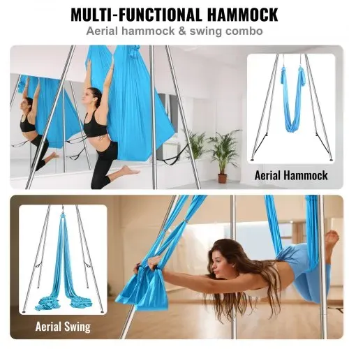 VEVOR Aerial Yoga Hängematte mit Yogarahmen 12 x 2,6 m, Blau Yoga Swing Air Fliegen, Yoga-Schaukel Hammock Swing 250 kg Max. Tragfähigkeit, inkl. Yoga-Socken & Fußpolster, Anti-Gravity-Übungen – Bild 5