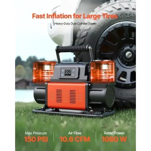 VEVOR Luftkompressor Zweizylinder, 300 L/min, Reifenfüller mit automatischer Abschaltung, 12 V, 10,3 bar, Offroad-Luftpumpe mit LCD-Digitalanzeige & Adaptern für LKW, PKW, SUV, Geländewagen & RV VEVOR Luftkompressor Zweizylinder, 300 L/min, Reifenfüller mit automatischer Abschaltung, 12 V, 10,3 bar, Offroad-Luftpumpe mit LCD-Digitalanzeige & Adaptern für LKW, PKW, SUV, Geländewagen & RV