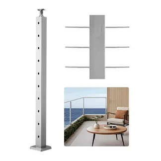 VEVOR Kabelgeländerpfosten, 91,4x5x5cm Stahl-Deckgeländerpfosten mit horizontalen & vorgebohrten Löchern, SUS304 Edelstahl, mit gebogener Halterung, 1 Stk., Silber, 1JZLGZXYS91466KZK001V0 VEVOR Kabelgeländerpfosten, 91,4x5x5cm Stahl-Deckgeländerpfosten mit horizontalen & vorgebohrten Löchern, SUS304 Edelstahl, mit gebogener Halterung, 1 Stk., Silber, 1JZLGZXYS91466KZK001V0