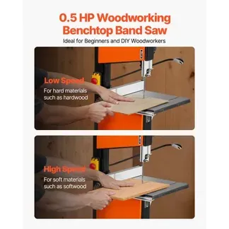 VEVOR Bandsäge, Schnittbreite 254 mm, Zweigang-Holzbandsäge mit 373-W-Motor (1/2 PS), Schnitthöhe 160 mm, 335×340 mm Gusseisentisch, mit 360°-Arbeitsleuchte, Gehrungsanschlag, Parallelanschlag VEVOR Bandsäge, Schnittbreite 254 mm, Zweigang-Holzbandsäge mit 373-W-Motor (1/2 PS), Schnitthöhe 160 mm, 335×340 mm Gusseisentisch, mit 360°-Arbeitsleuchte, Gehrungsanschlag, Parallelanschlag