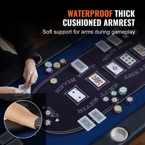 VEVOR Casino Pokertisch Klappbare Tischbeine 2140 x 1070 x 760 mm (L x B x H), Faltbarer Pokertisch, Schwarz & Blau Pokerauflage Klapptisch für 10 Spieler, Pokertisch mit Staubschutzhülle Tragbar – Bild 3