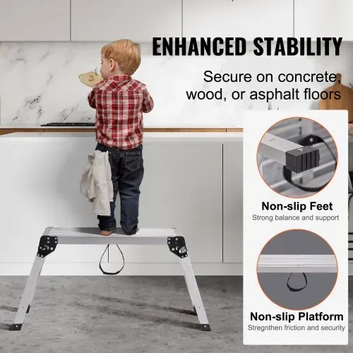 VEVOR Alu Arbeitsplattform Klappwerkbank 76x30x50,8cm Arbeitsbühne 150 kg Tragfähigkeit Trittbank mit Sicherheitsschlössern Trittleiter für Zuhause Büro Werkstatt & Garage Silber – Bild 4