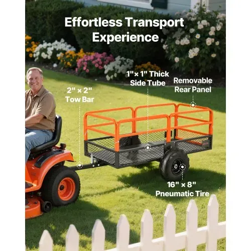 VEVOR Kippanhänger, 725,75 kg, ATV-UTV-Anhänger aus Stahl zum Hinterherziehen, Kipper mit abnehmbarer Rückwand, Gartenanhänger zum Hinterherziehen für Rasenmäher, Traktoren und Gartenabfälle – Bild 2