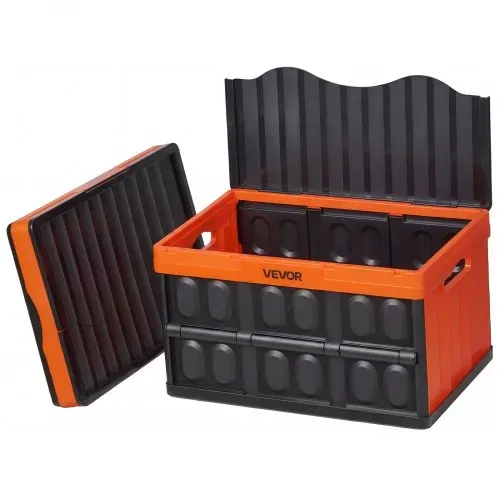 VEVOR Klappbox 45 L 3er-Pack, Faltbare Aufbewahrungsboxen aus Kunststoff, Stapelbare Klappkörbe mit Deckel, Tragkraft 20 kg pro Box, Klappkiste, Ideal für Haushaltsorganisation, Orange & Schwarz – Bild 10