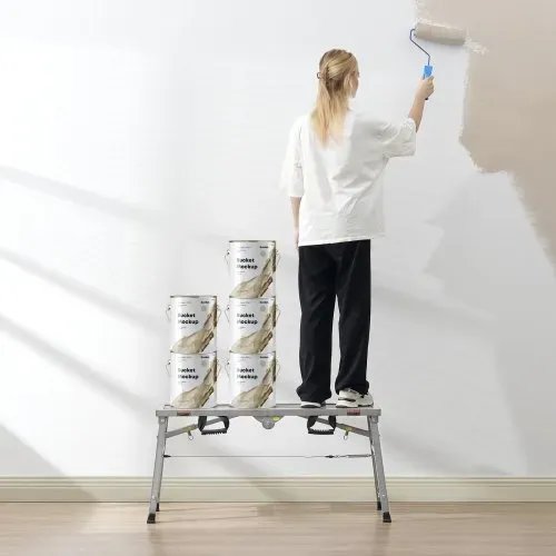 VEVOR Arbeitsplattform 500-740 mm, zusammenklappbare Trittleiter aus legiertem Stahl, tragbare Arbeitsbühne, Tragkraft 180 kg, Trittbank Hocker zum Malen von Trockenbauwänden, Reinigen, Waschen – Bild 7