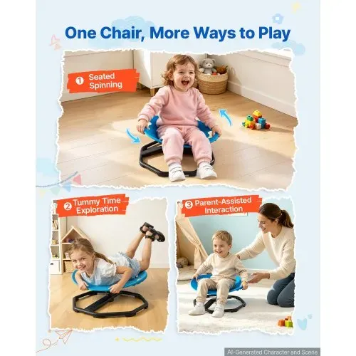 VEVOR Drehstuhl Kinder Autismus Sensorischer Drehsitz 50 kg 430x355 mm Blau, ADHS Hilfsmittel für Kinder im Alter von 2-6 Jahren, Förderung von Gleichgewicht Körperkoordination Greifkraft, PP-Material – Bild 3