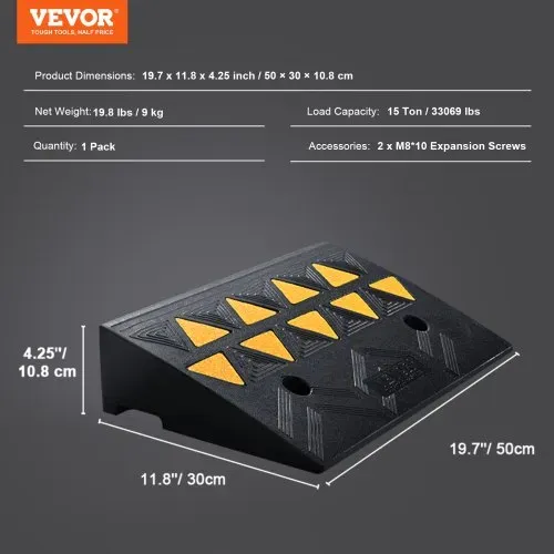 VEVOR Schwellenrampe Vollgummi Türschwellenrampe Max. Tragfähigkeit bis zu 15Tonnen Bordsteinrampe 50x30x10,8cm Rollstuhlrampe Auffahrrampe Gummirampe Geeignet für unebenen Boden Bordsteinkanten – Bild 6