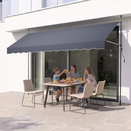 VEVOR Klemmmarkise 400 cm, Höhenverstellbare Markise mit Handkurbel, Terrassenmarkise UPF 80+ Sonnenschutz, Sonnenmarkise, Balkonmarkise, Ideal für Terrasse, Balkon & Garten, Dunkelgrau – Bild 7