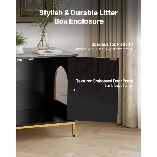 VEVOR Katzenschrank, 700x450x545 mm, Katzentoilette mit Metallbeinen & -griff, Katzenklo Schrank, Katzenhaus passend für die meisten Katzentoiletten, für Schlafzimmer & Wohnzimmer, Schwarz – Bild 4