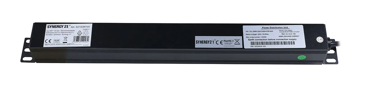 ALLNET 19"zbh. Steckdosenleiste, 9xDosen(CEE7)->Stecker(CEE7), Schalter, Schwarz, Synergy 21 – Bild 5