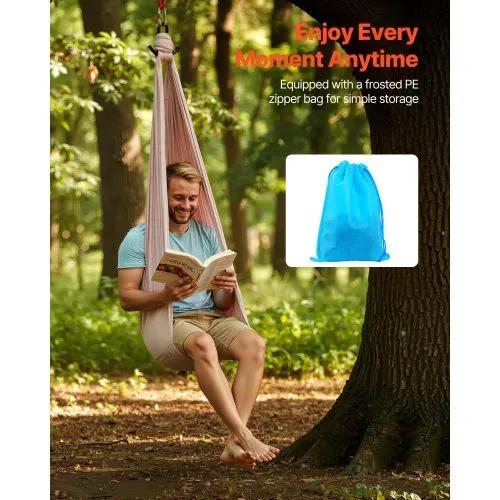 VEVOR Aerial Yoga Hängematte, max. Tragkraft 136,07 kg, Yoga-Schaukel mit Nylongewebe & Daisy Rope & PE-Reißverschlusstasche, Gymnastikschaukeln Doppelfunktion Anti-Gravity-Übungen Rosa – Bild 5