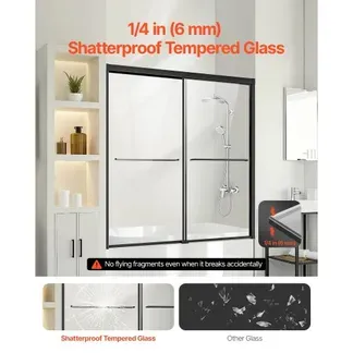 VEVOR Badewannen Duschtür (1422-1524 x 1524 mm / B x H) halbrahmenlose Schiebetür für die Badewanne, halbrahmenlose Bypass-Wannentür mit 1/4 Zoll bruchsicherem gehärtetem Glas und Edelstahlgriff VEVOR Badewannen Duschtür (1422-1524 x 1524 mm / B x H) halbrahmenlose Schiebetür für die Badewanne, halbrahmenlose Bypass-Wannentür mit 1/4 Zoll bruchsicherem gehärtetem Glas und Edelstahlgriff