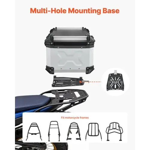 VEVOR Topcase Motorradkoffer 65 L, Universal-Heckkoffer Aluminium, Helmkoffer Wasserdicht, Abnehmbar, mit Sicherheitsschloss, Reflexstreifen und Lederfutter zur Helmaufbewahrung – Bild 4