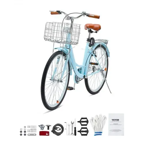 VEVOR Cruiser Fahrrad (Reifendurchmesser 660,4 mm) Beach Fahrrad mit großem Korb & Gepäckträger, Cruiser-Fahrrad mit verstellbarem Sitz, für Radfahren & Trainieren & Einkaufen Hellblau – Bild 8
