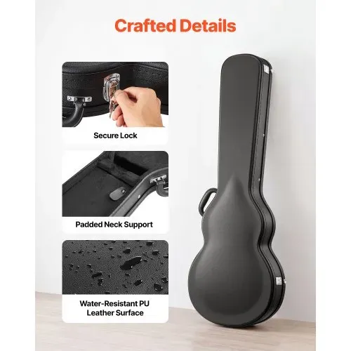 VEVOR E-Gitarrenkoffer für 39-Zoll-Les-Paul-Gitarren 108 cm Harschalenkoffer, Gitarrenkoffer aus Holz mit Schloss, Schaumstoffeinlage, Schlüsseln, Zubehörfach, Hartschalen-Formkoffer Schwarz – Bild 5