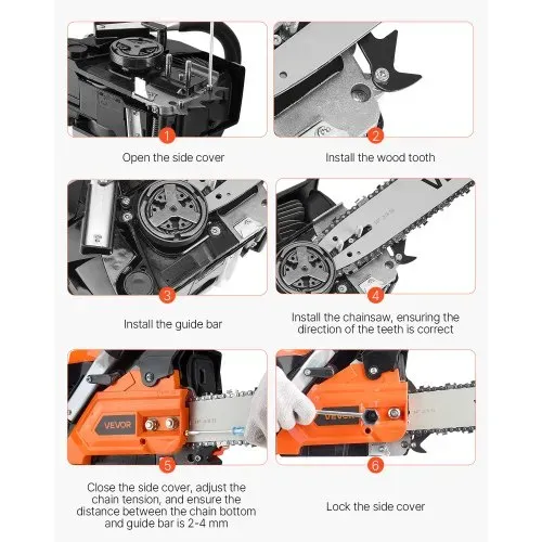 VEVOR 40cc Benzin-Kettensäge, 355 mm Benzin-Kettensäge, 1,8 PS starke Säge mit rutschfestem Griff, zwei Kraftstofftanks, Not-Aus-Funktion, max. 12000U/min, zum Holzfällen, Baumbeschneiden & Roden – Bild 5