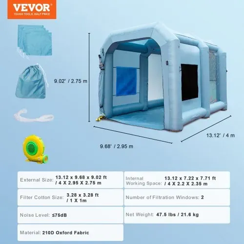 VEVOR Farbkabine DIY Sprühmalerei Sprühfarbe Schutzzelt 950 W, Blau 4 x 2,2 x 2,35 m Lackierzelt 210D Oxford-Gewebe Sprühfarbe Zelt Tragbare Sprühfarbe Farbstand DIY-Sprühmalerei – Bild 6