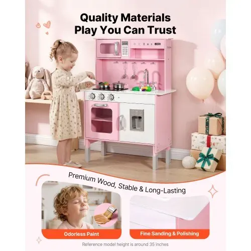 VEVOR Spielküche für Kinder, Kinderküche aus Holz mit Licht & Sound, Holzküche mit Herd Backofen Spüle Mikrowelle Eisspender & Getränkespender, Küchenspielzeug mit Kochset für Kinder ab 3 Jahren, Rosa VEVOR Spielküche für Kinder, Kinderküche aus Holz mit Licht & Sound, Holzküche mit Herd Backofen Spüle Mikrowelle Eisspender & Getränkespender, Küchenspielzeug mit Kochset für Kinder ab 3 Jahren, Rosa